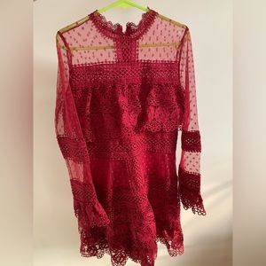 Women red pink dress long sleeve
